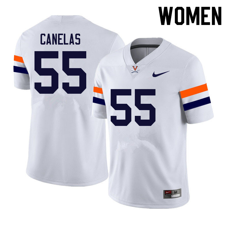 Women #55 Andrew Canelas Virginia Cavaliers College Football Jerseys Sale-White - Click Image to Close